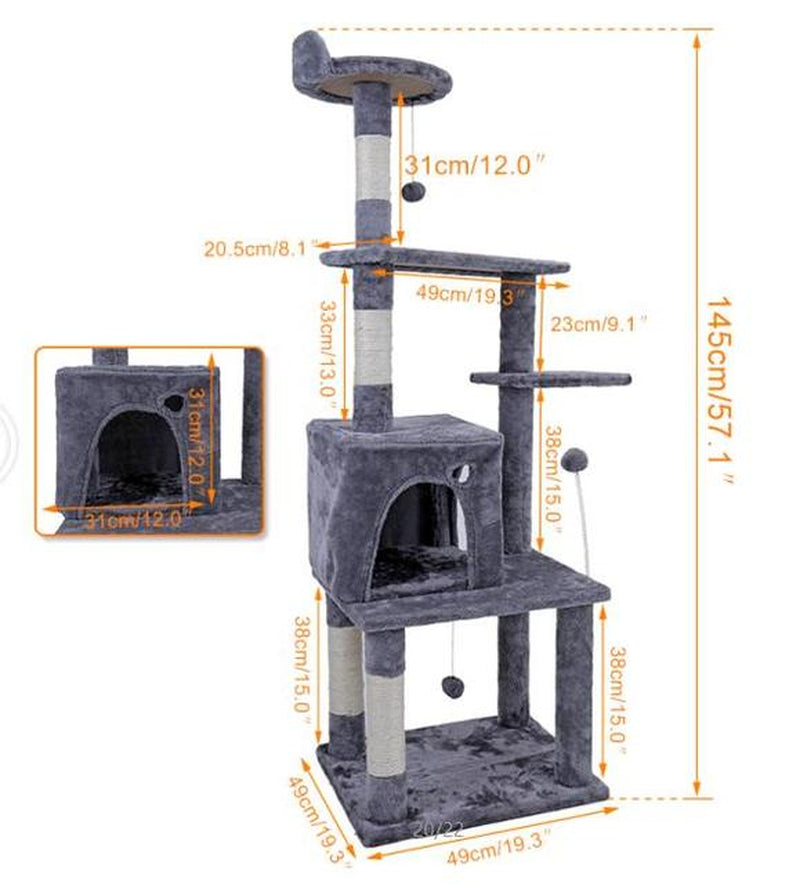 Luxury Cat Tower with Double Condos and Spacious Perch - Fully Wrapped Scratching Sisal Post